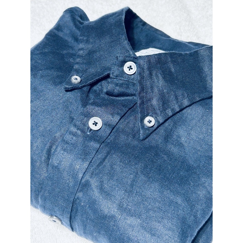 Brooks Brothers M Regent 100% Irish Linen Button Down Short Sleeve Shirt Navy A+